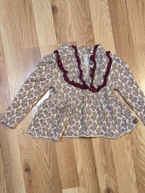 Matilda Jane Cream Floral Long Sleeve Top with Burgundy Ruffle